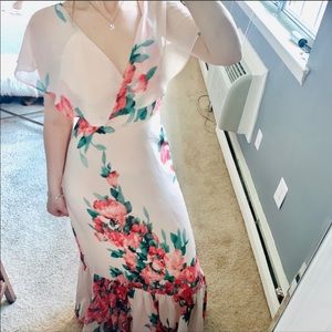 Luxxel pink floral ruffle chiffon maxi dress